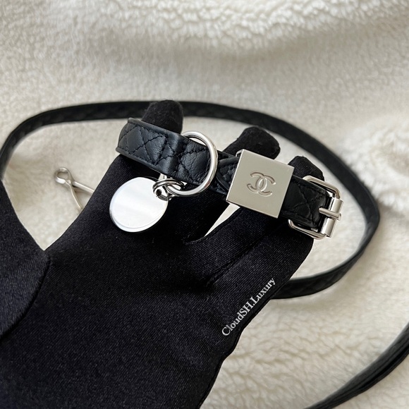 Auth Chanel Black Quilted CC Logo Dog Collar & Leash Set - Size Small - Picture 2 of 15